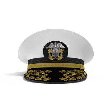 Front view admiral hat on white. 3D illustration
