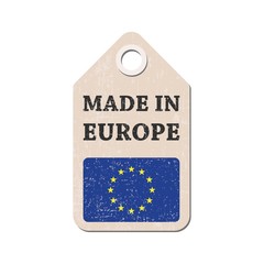 Hang tag made in Europe with flag. Vector illustration