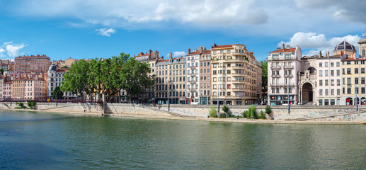 Lyon (France) old buildings in the historic city near river Saone
