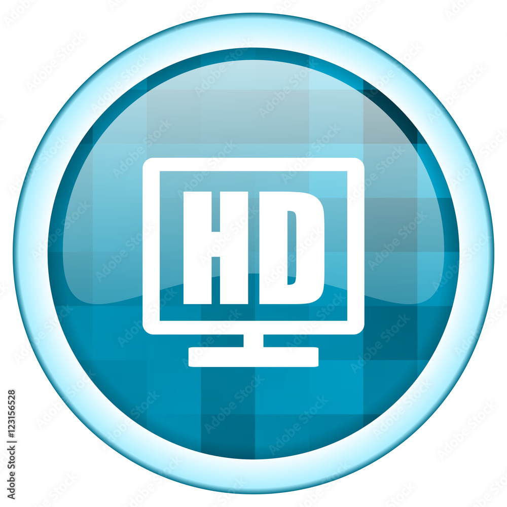 Poster Blue circle vector  hd icon. Round internet glossy high definition button. Web design graphic element. 