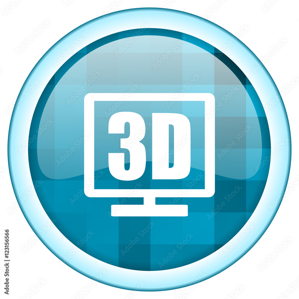 Poster Blue circle vector 3d display icon. Round internet glossy button. Web design graphic element. 