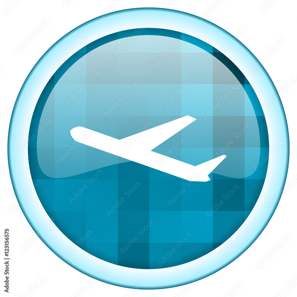 Poster blue circle vector airport icon. round internet glossy airplane button. web design graphic element.