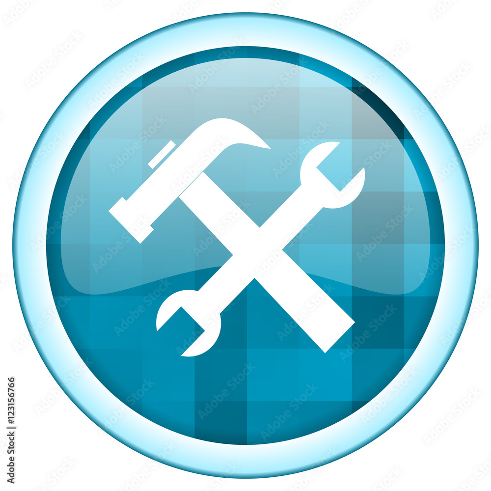 Aufkleber Blue circle vector tools icon. Round internet glossy service button. Web design graphic element. 