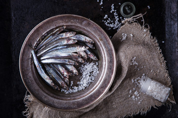 Anchovy Fresh Marine Fish.Appetizer. selective focus.