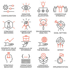 Vector set of 16 icons related to business management, strategy, career progress and business process. Mono line pictograms and infographics design elements - part 41