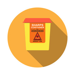 Biohazard - vector isolated icon of sharps container with shadow on the red background.