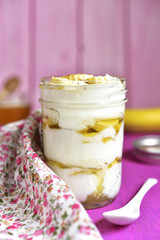 Natural yogurt with banana,honey and cinnamon.