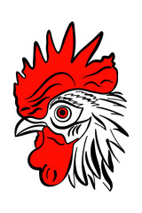 Head of a rooster close up. Red Rooster as animal symbol of Chinese New year 2017.