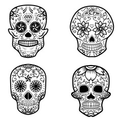 Set of sugar skulls isolated on white background. Day Of The Dea