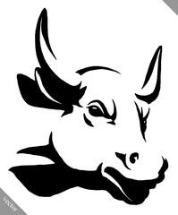 black and white linear paint draw bull vector illustration