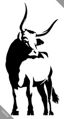 black and white linear paint draw bull vector illustration