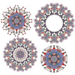 Set of flowers - mandalas. Ornamental round floral pattern. Vector illustration.