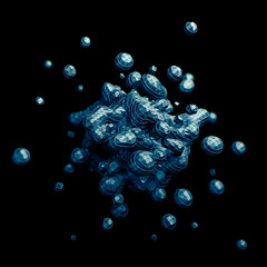 Abstract 3d rendering of chaotic low poly liquid. Background with dynamic polygonal fluid splash. Design element.