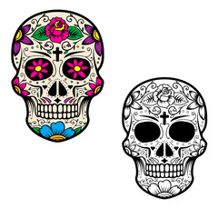 Set of sugar skulls isolated on white background. Day Of The Dea