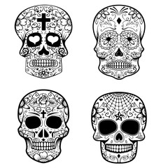 Set of sugar skulls isolated on white background. Day Of The Dea
