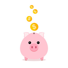 Piggy bank with falling coins. Vector illustration.