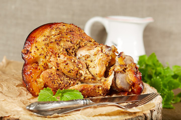 Pork leg roasted with mustard 