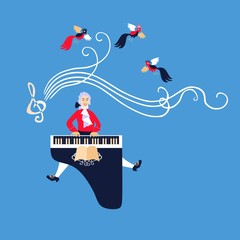 Mozart performed his music on the harpsichord. Cute cartoon vector illustration - 5.