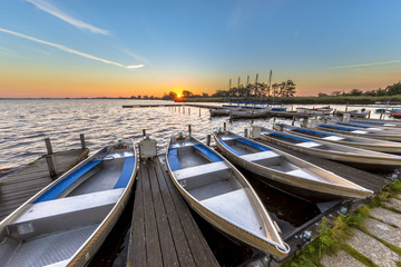 Row of rental boats in a dutch marina