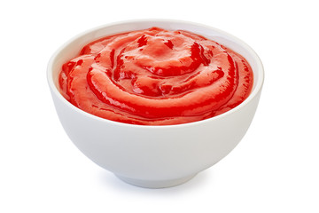 Kketchup or tomato sauce in bowl on white