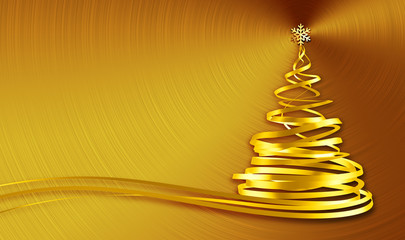 Christmas Tree From Gold Tapes Over Gold Background