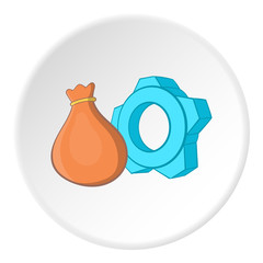 Bag and gear icon. Cartoon illustration of bag and gear vector icon for web