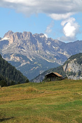 Fototapeta na wymiar Val San Nicolò; sullo sfondo il Catinaccio; Dolomiti di Fassa