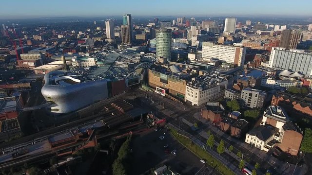 Aerial view of the Bullring area in Birmingham, UK.