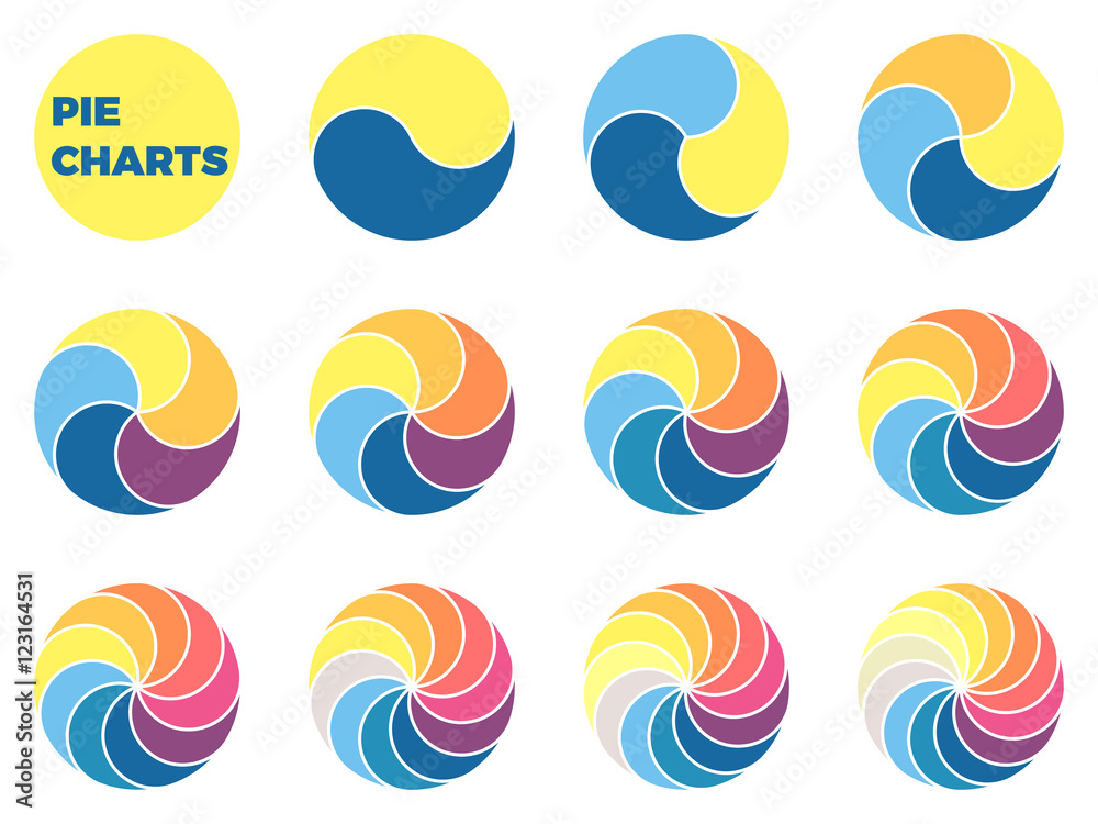 Wall mural twisted charts for infographics. diagrams with 1 - 12 parts.