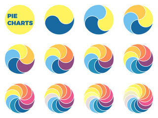 Twisted charts for infographics. Diagrams with 1 - 12 parts.