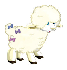 Cartoon funny sheep standing and watching - isolated - illustration for children