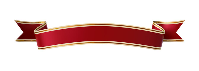 Curled red ribbon banner with gold border - arc and wavy ends