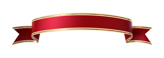 Curled red ribbon banner with gold border - arc up and wavy ends
