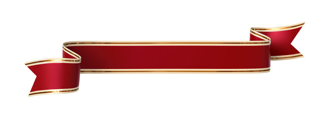 Curled red ribbon banner with gold border - straight and wavy ends - front and back