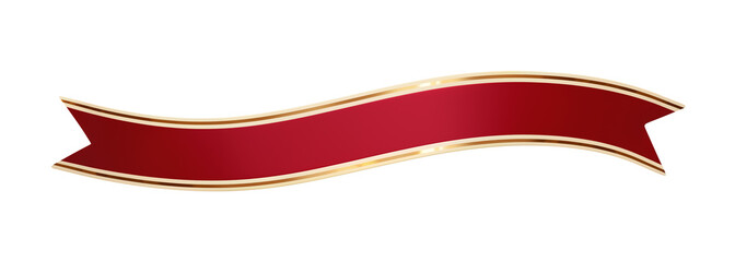 Curled red ribbon banner with gold border - wavy