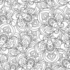 Vector Seamless Monochrome Ornate Pattern for coloring book. Hand Drawn Mandala Texture, Vintage Indian Style