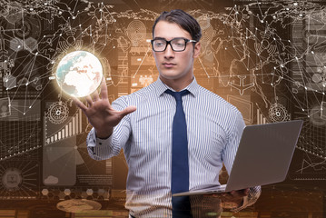 Businessman in data mining concept with laptop