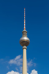 Berlin, Germany - August 22, 2016: TV Tower "Alex" from below ag