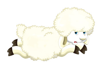 Cartoon funny sheep standing and watching - isolated - illustration for children