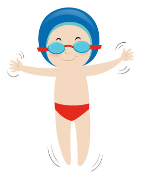 Little boy swimming backstroke