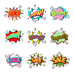 Popart comic speech bubble boom effects vector.