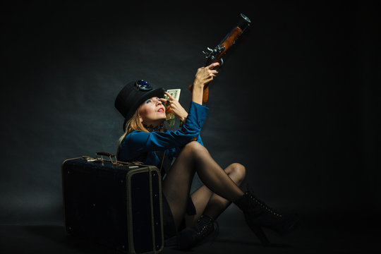 Steampunk girl with cash.