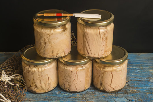 Tuna canned in glass jars  with olive oil