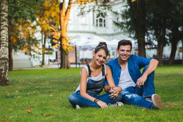 Fototapeta premium Happy young couple holding hands.