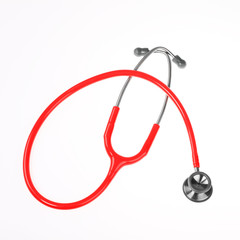 Red stethoscope on white backgroung