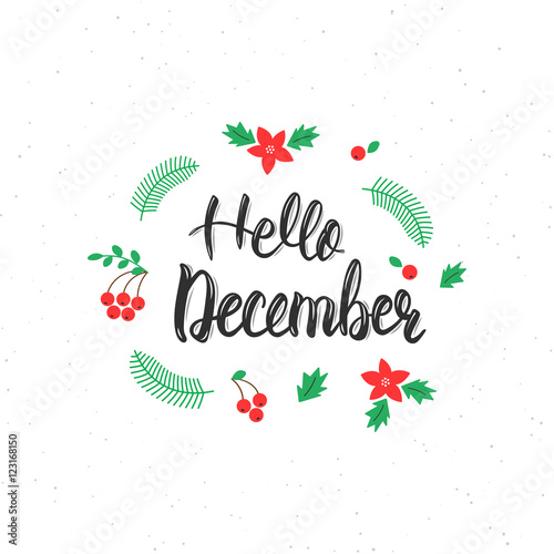 "Hello December Brush Lettering Inscription With Decorative Elements ...