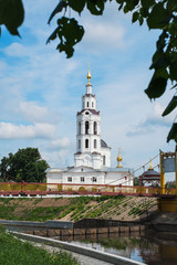 Quay overlooking the church in the town of Orel. Russia