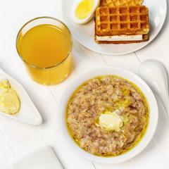 Healthy breakfast - cereal with flakes of wheat, oats