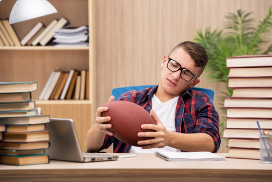 Young student preferring playing baseball to studying