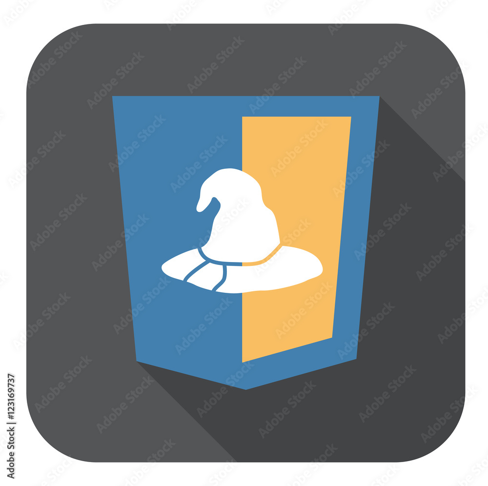 Poster vector web development shield sign html5 hat symbol icon on grey badge with long shadow